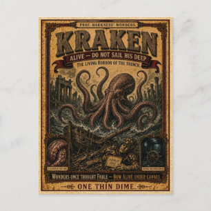 Carte Postale Kraken, Monstre de Cirque Vintage