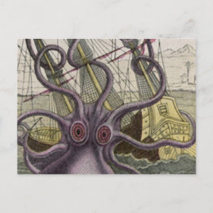 Carte Postale Kraken/Octopus Mangeant Un Bateau Pirate, Couleur