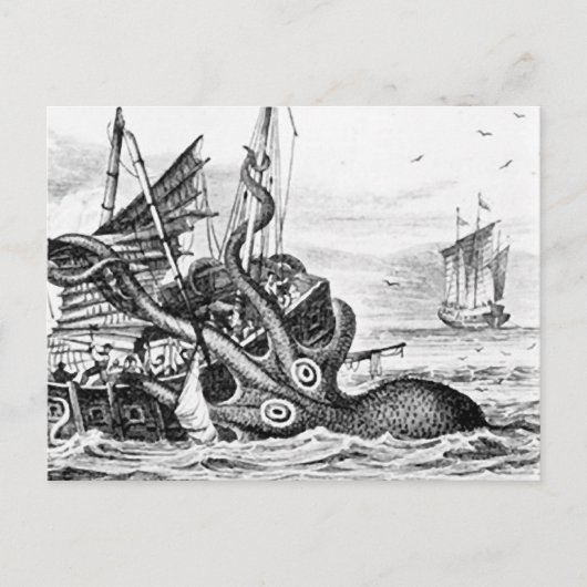 Carte Postale Kraken/Octopus Mangeant Un Navire Pirate, Noir/Bla (Devant)