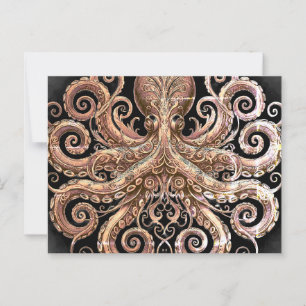 Carte Postale Kraken Steampunk Octopus Ornate Gold Noir