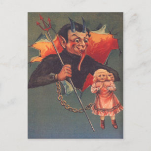 Carte Postale Krampus Avec Fille Et Fourche