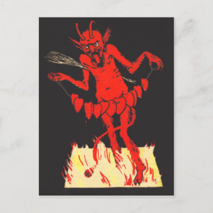 Carte Postale Krampus échange des cœurs sur une ficelle