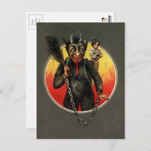 Carte Postale Krampus émergent vintage (Devant / Derrière)