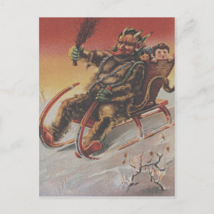 Carte Postale Krampus enlève les enfants en traîneau