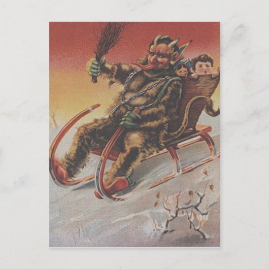 Carte Postale Krampus enlève les enfants en traîneau (Devant)