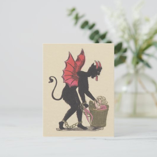 Carte Postale Krampus Enlèvement d'ailes de la chaîne d'enfants (Debout devant)