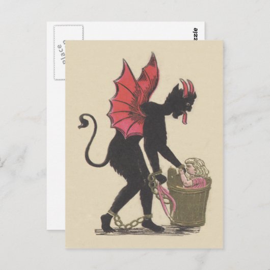 Carte Postale Krampus Enlèvement d'ailes de la chaîne d'enfants (Devant / Derrière)