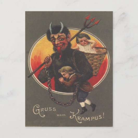 Carte Postale Krampus kidnappant un garçon et une fille (Devant)
