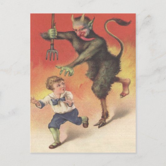 Carte Postale Krampus pourchassant l'enfant (Devant)