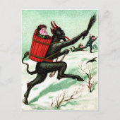 Carte Postale Krampus poursuivant les mauvais enfants Hiver Neig (Devant)