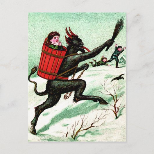 Carte Postale Krampus poursuivant les mauvais enfants Hiver Neig (Devant)