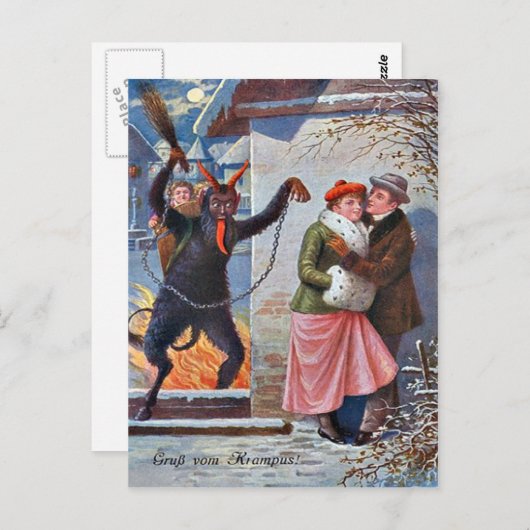 Carte Postale Krampus Punissant les Adultes Méchants (Devant / Derrière)