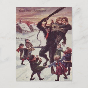 Carte Postale Krampus Punissant les enfants Neige
