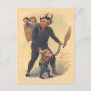 Carte Postale Krampus Punissant un Mauvais Enfant