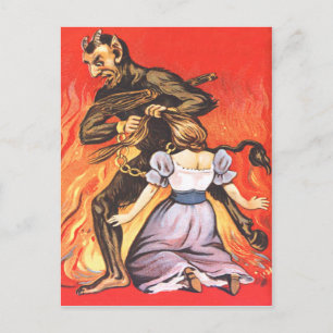 Carte Postale Krampus punissant une femme