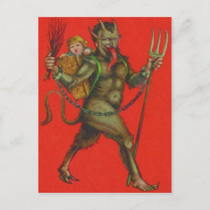 Carte Postale Krampus rouge Pitchforke Switch Kidnapping enfant