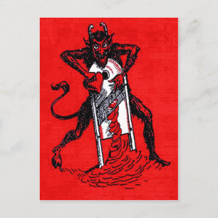 Carte Postale Krampus rouge tranchant un cœur