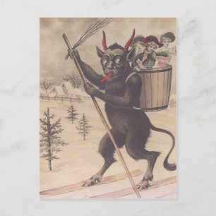 Carte Postale Krampus Skiant Enlevant des Femmes