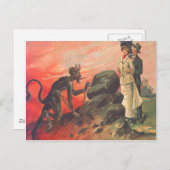 Carte Postale Krampus traquant un couple romantique (Devant / Derrière)