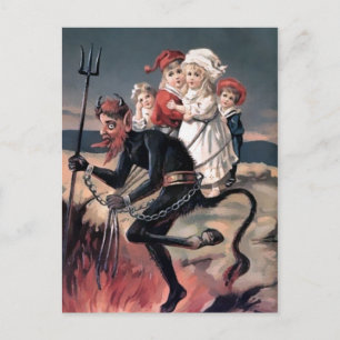 Carte Postale Krampus vintage avec enfants