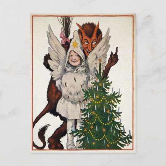 Carte Postale Krampus vintage et arbre (Devant)