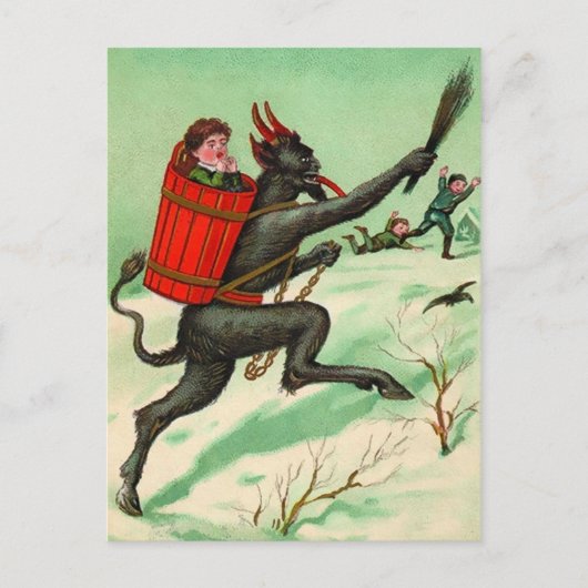 Carte Postale Krampus vintage pourchasser les enfants (Devant)