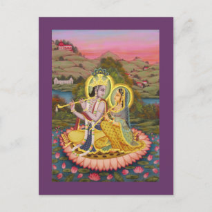 Carte Postale Krishna et Radha sur lotus