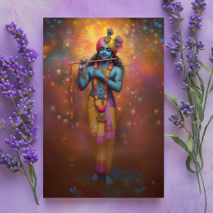 Carte Postale Krishna pastel arc-en-ciel feux d'artifice Art hin