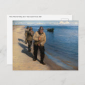 Carte Postale Kroyer - Trois pêcheurs tirant un bateau (Devant / Derrière)