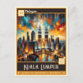 Carte Postale Kuala Lumpur, Malaisie | Peinture Vintage (Devant)