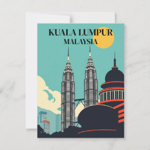 Carte Postale Kuala Lumpur Malaisie Rétro Cityscape