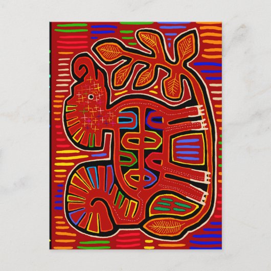 Carte Postale Kuna Indian Baby Elephant - Mola Folk Art (Devant)