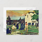 Carte Postale Kustodiev - Dans le monastère (Devant / Derrière)