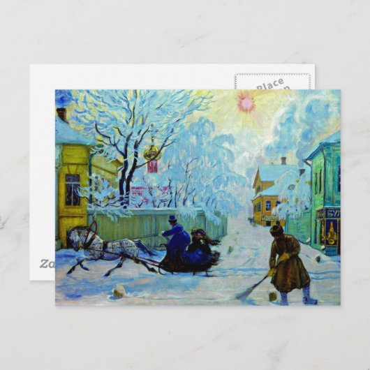 Carte Postale Kustodiev - Matin gelé (Devant / Derrière)