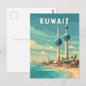 Carte Postale Kuwait Illustration Travel Art Vintage (Devant / Derrière)