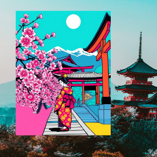 Carte Postale Kyoto, Japon Cherry Blossom Temple Art Travel