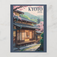Kyoto Maison Japon Illustration Voyage Art Vintage