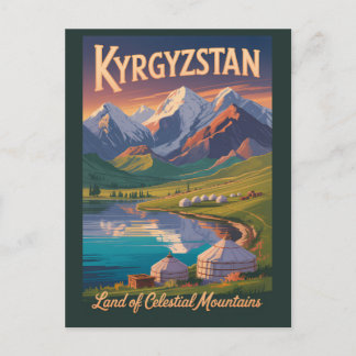Carte Postale Kyrgyzstan Mountains Illustration Travel Art Vinta