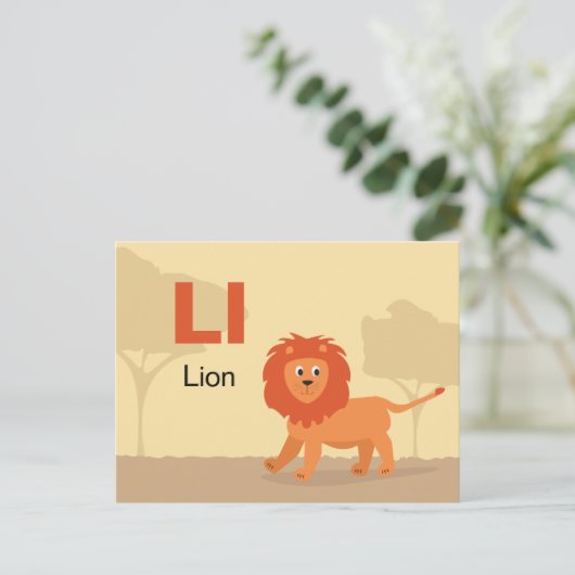 Carte Postale L est pour Lion - Alphabet Flash Card (Debout devant)