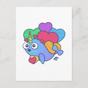 Carte Postale La baleine à licorne de Valentine ici pour vous ai