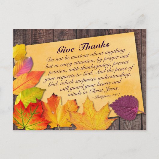 Carte Postale La Bible de Thanksgiving Verse Philippiens 4:6-7 A (Devant)