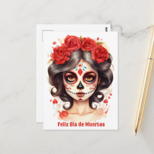 Carte Postale La Calavera Catarina 💀 en Flores Rojas 🌹