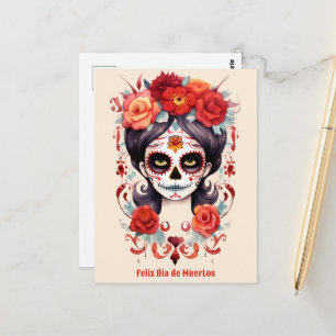 Carte Postale La Calavera Catarina en Flores Rojas