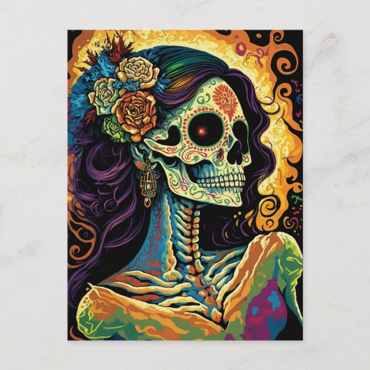 Carte Postale La Catrina Day of Dead Mexican Skeleton Art (Devant)