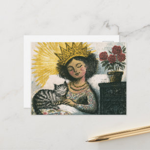 Carte Postale La Chatte Endormie et sa Reine