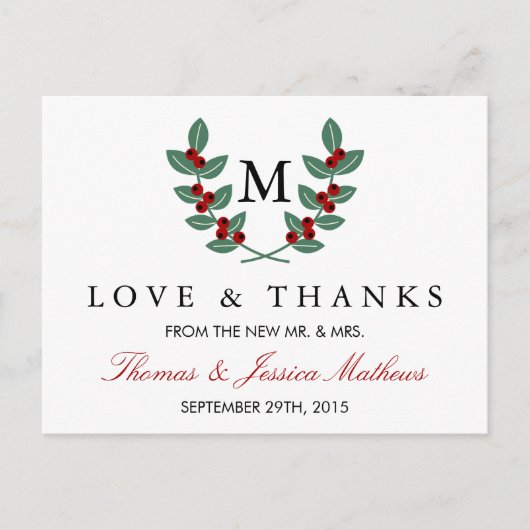 Carte Postale La collection de Mariages Monogram Berry Bush (Devant)