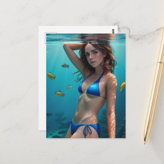 Carte Postale La Dame au Bikini Bleu (Devant/Arrière en situation)