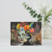 Carte Postale La Dame dans un Collage de Fleurs Bâtiments Grenou (Debout devant)