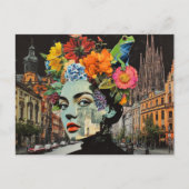 Carte Postale La Dame dans un Collage de Fleurs Bâtiments Grenou (Devant)