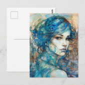 Carte Postale La Dame de la ville aux cheveux bleus (Devant / Derrière)